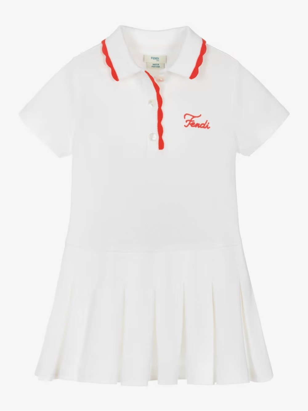 Fendi White Polo Dress with Red Trim